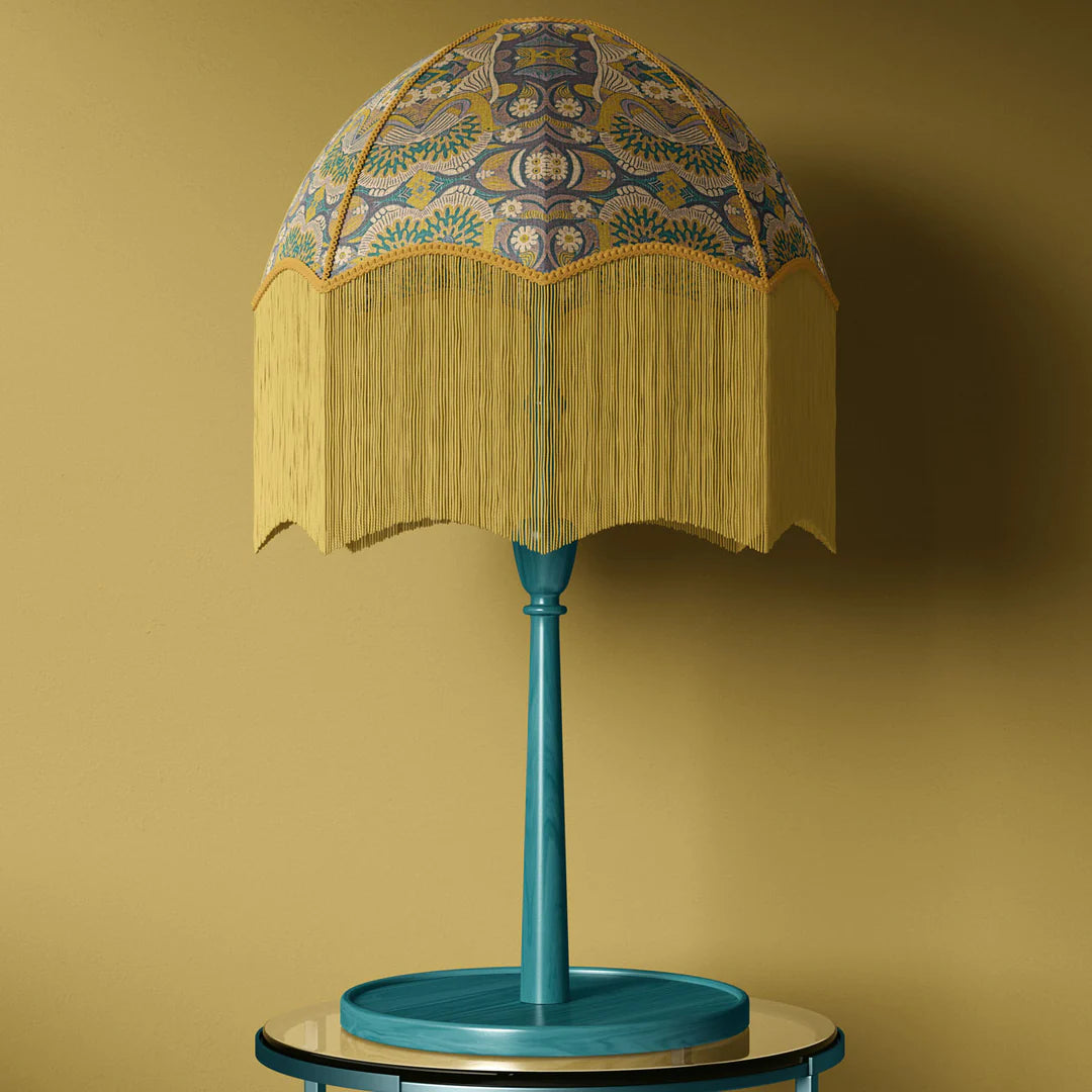 Tatie-Lou-Esprit-parachute-lampshade-yellow-mustard-geometric-design-printed-velvet-retro-style