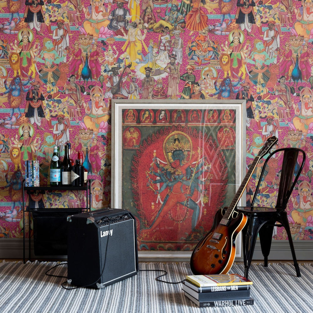 mind-the-gap-nirvana-wallpaper-nouvelle-pop-collection-pop-art-vibrant-colourful-hinu-god-goddesses-collage-maximalist-statement-interior