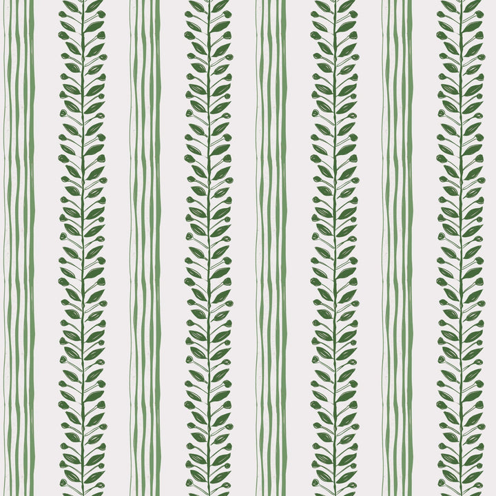 Annika-reed-studio-olive-vine-wallpaper-olive-green-stripe-leaves-green-white