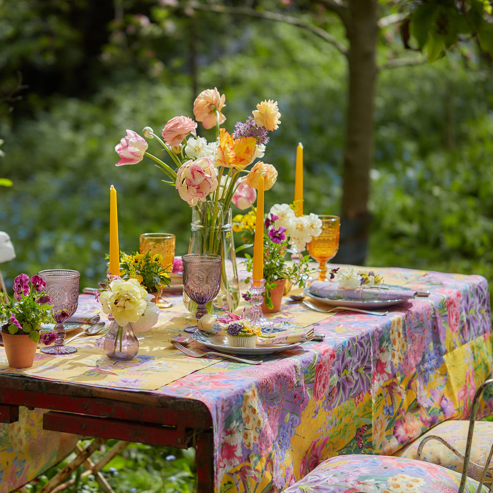 bauldry-botanicals-optimism-renewed-100%-cotton-poplin-fabric-colourful-interiors-floral-print-design-nature-inspired-british-garden-summer-spring-outdoor-dining-table-decoration-display