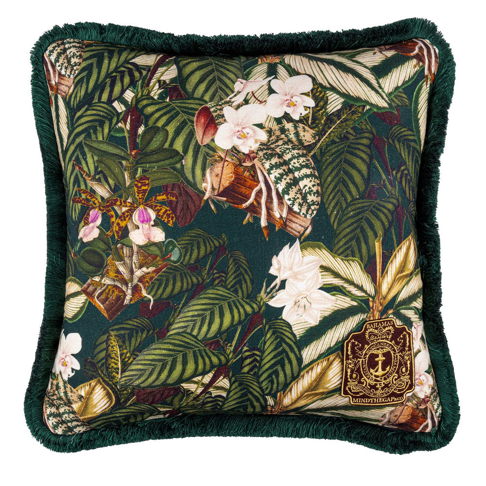 mind the gap linen cushions orchid bloom green and pink