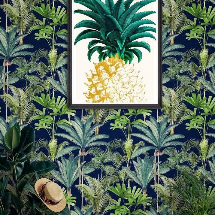 mind-the-gap-palmeras-wallpaper-palm springs-collection-palm-tree-green-white-purple-lilac-blue-statement-maximalist-interior-anthracite