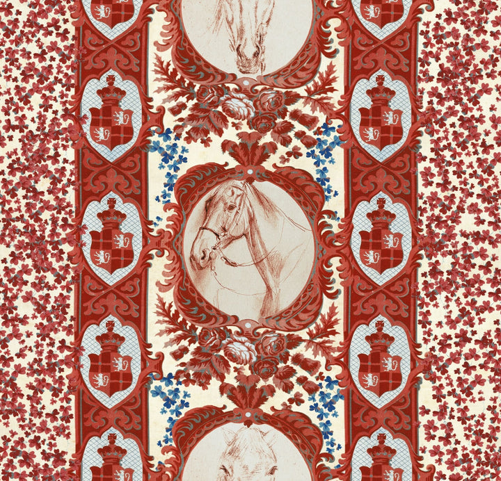 mind-the-gap-the-competition-panel-blue-red-wallpaper-the-derby-collection-horse-portraits-rosettes-british-florals-maximalist-statement-interior