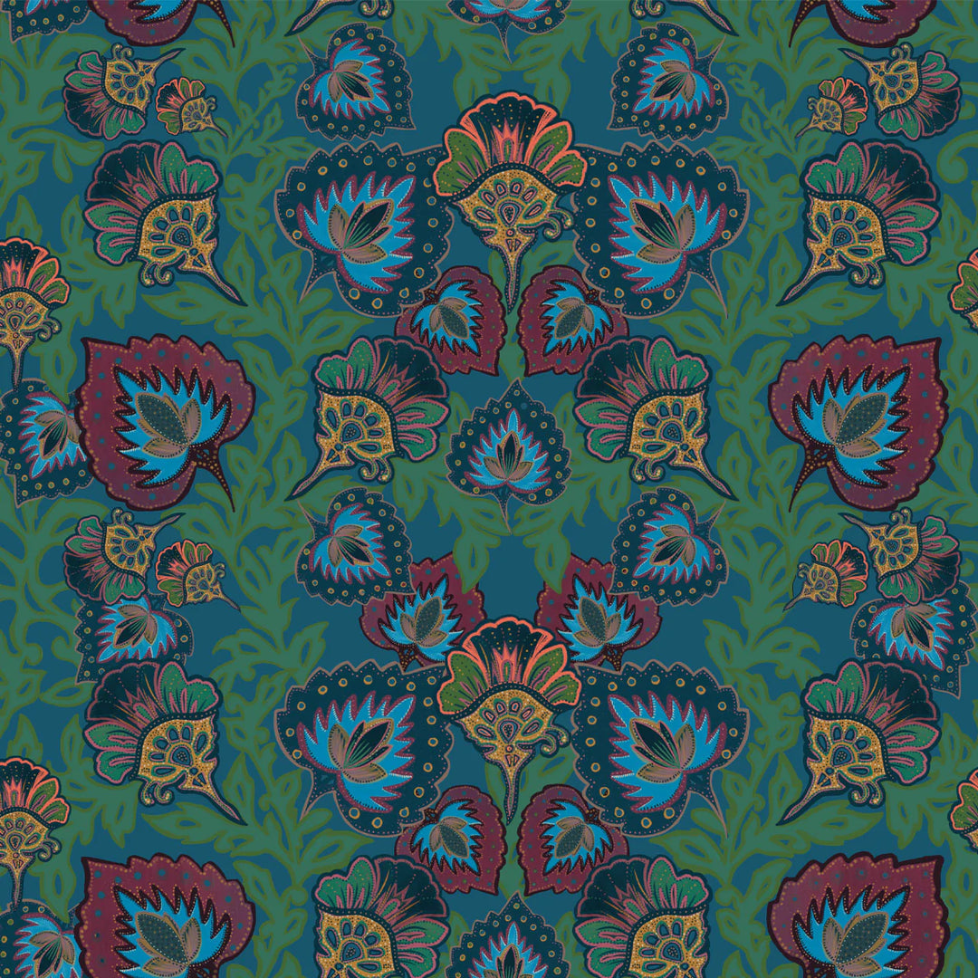Tatie-Lou-cushion-velvet-botanical-floral-palm-print-jewel-tones-green-garden-of-india-45cmx45cm-velvet-printed-peacock-teal-greens