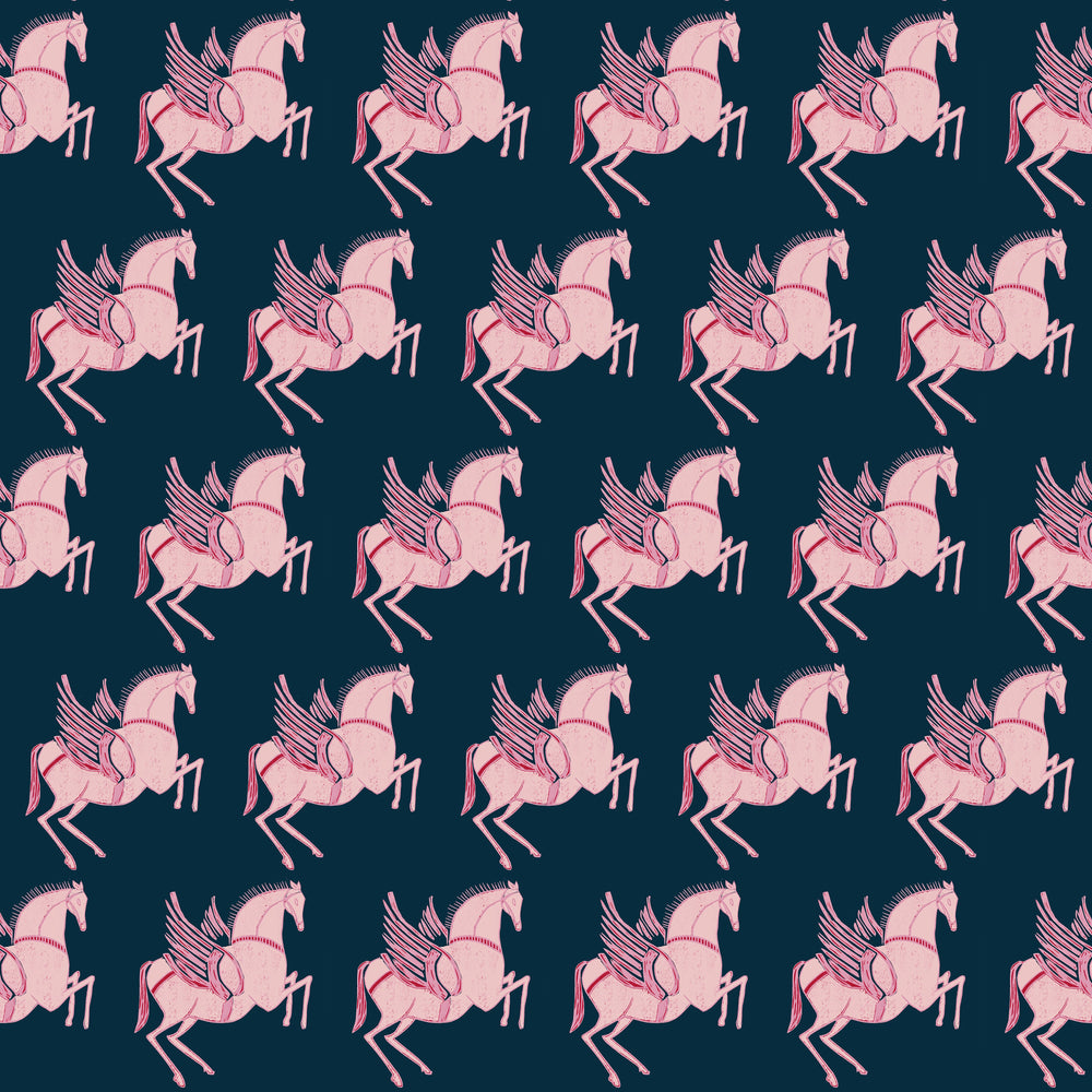 Annika-Reed-Studio-Pegasus-wallpaper-midnight-Horse-navy-pink-artisan-printed