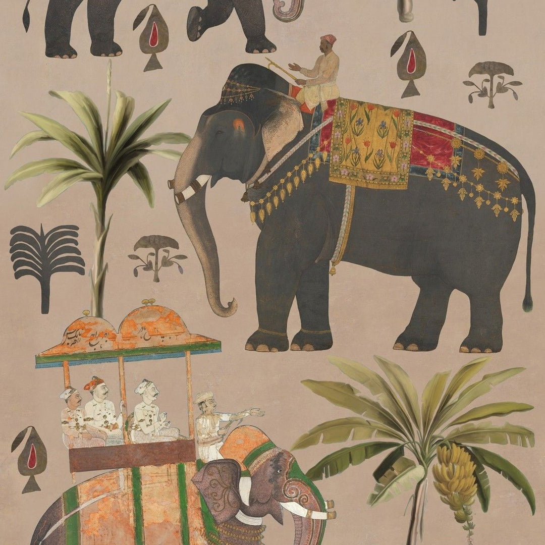 mind-the-gap-the-procession-taupe-wallpaper-the-mysterious-traveller-collection-blue-background-elephants-indian-culture-travelling