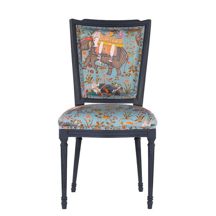 mind the gap provence dining chair hindustan blue elephant design black frame