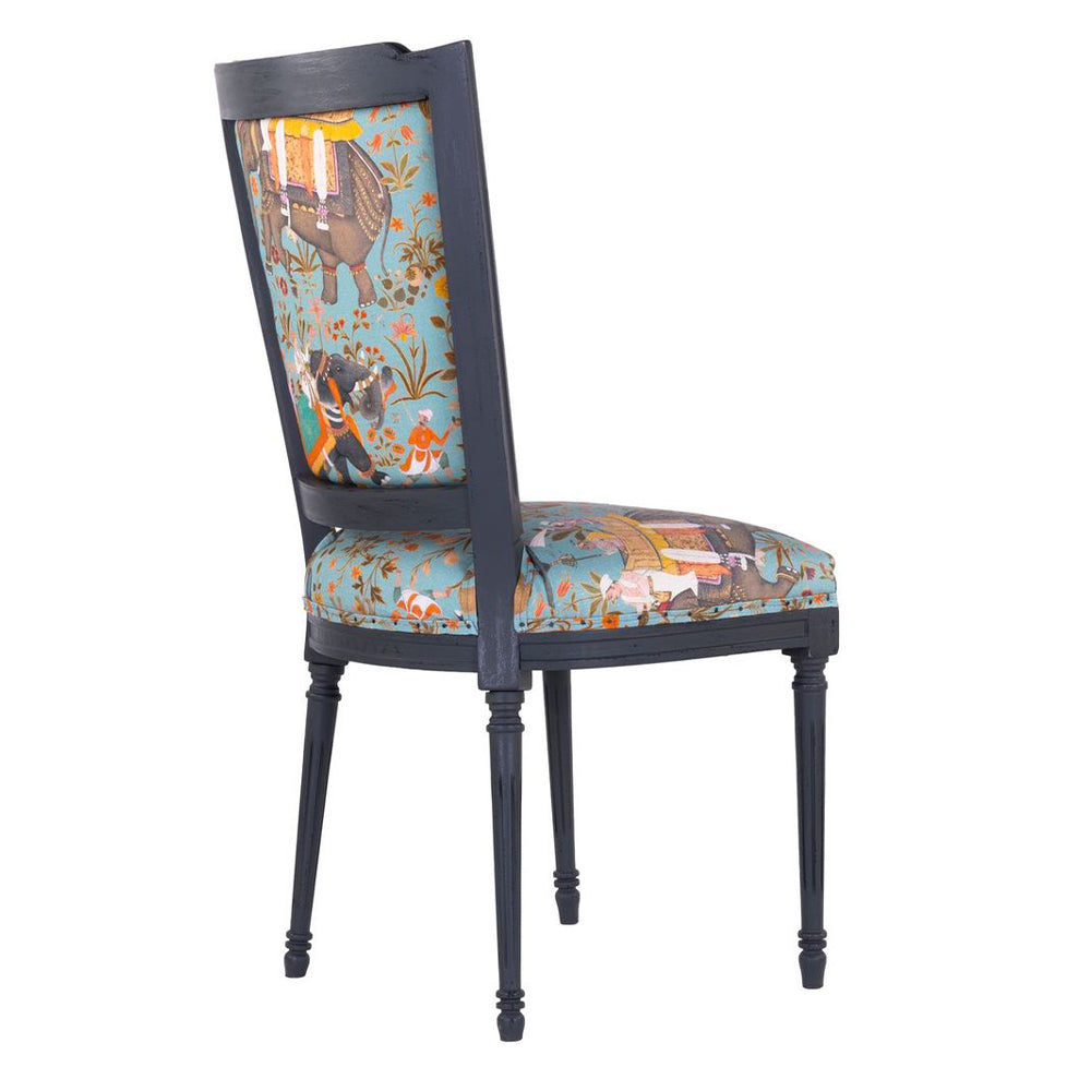 mind the gap provence dining chair hindustan blue elephant design black frame