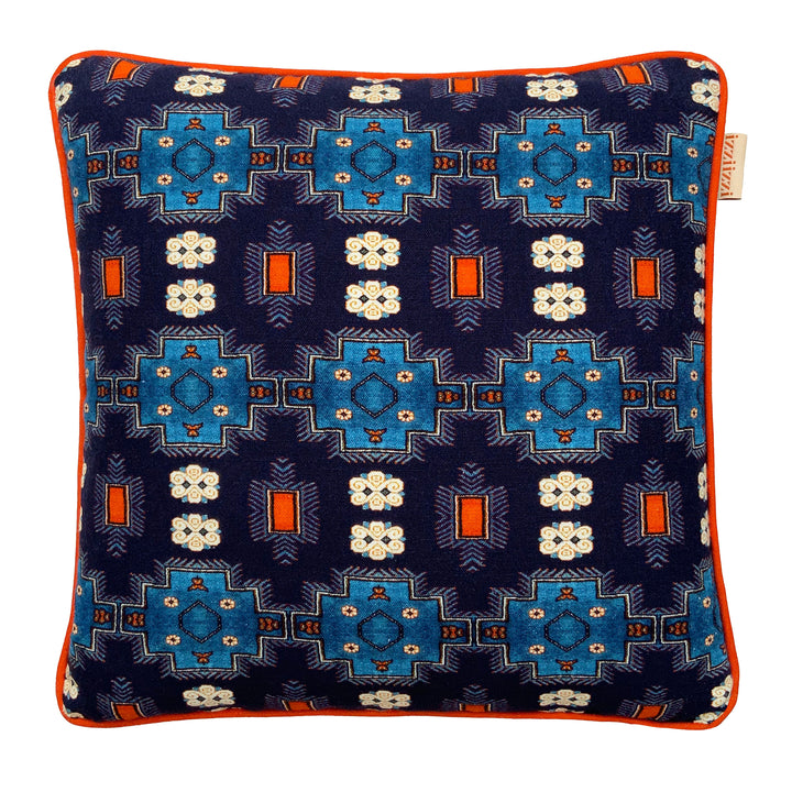 izziizzi-linen-cushions-geometric-astec-design-british-made-uk-designer-blue-orange-aztec-design-navy