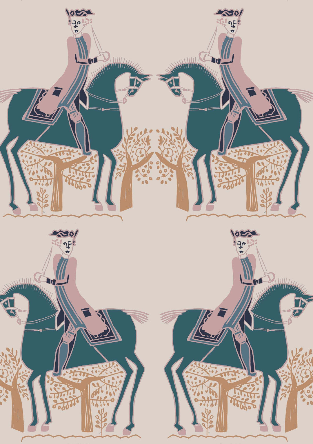 Annika-Reed-Redcoat-tapestry-artisan-printed-wallpaper-ARRC02-horses-printed-man-on-horse