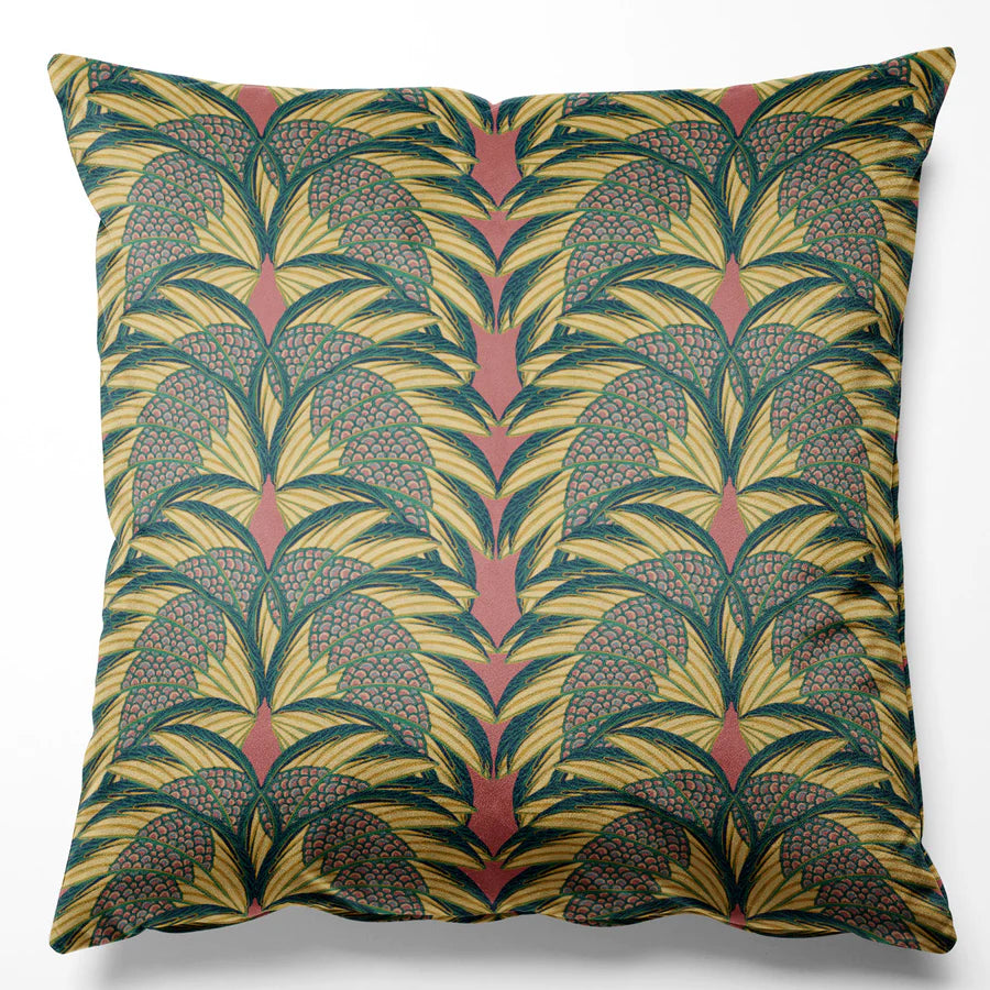 Tatie-lou-cushion-art-deco-style-pattern-plume-feather-style-repeat-velvet-cushion-45x45cm-wool-inner-rose-green-yellow-gold
