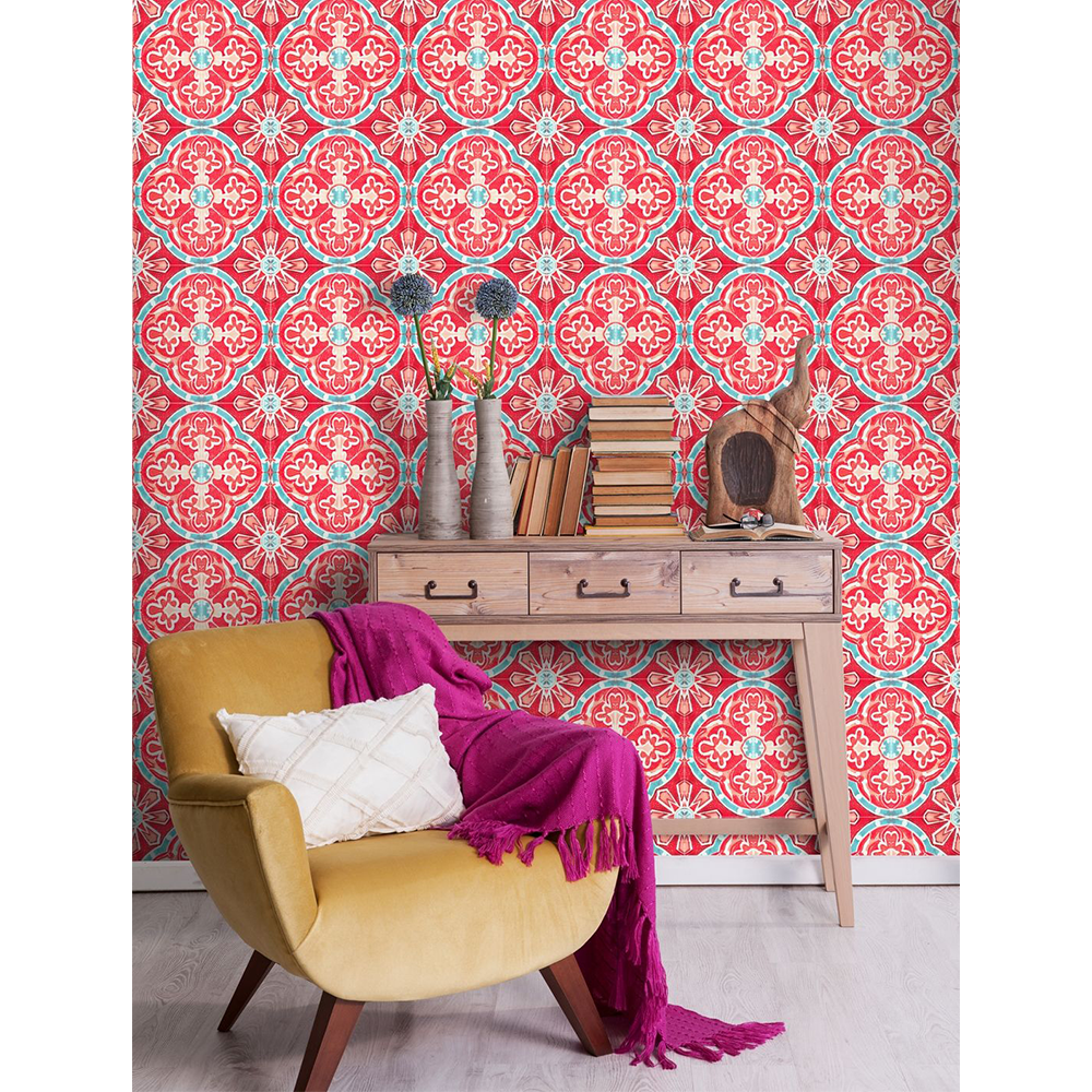 mind-the-gap-rufuos-tile-wallpaper-vibrant-red-pink-blue-maximalist-statement-room-lounge