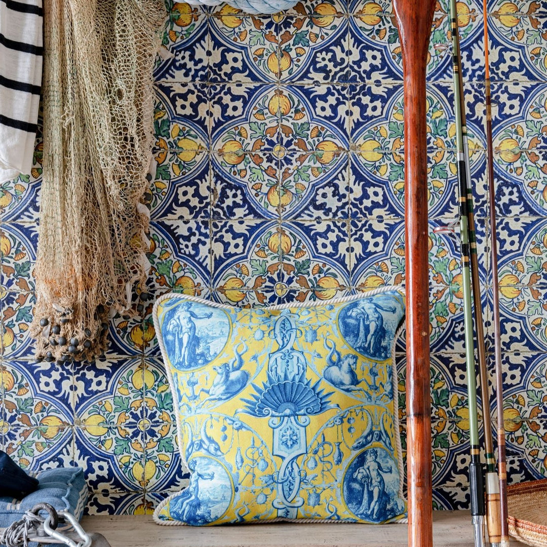 mind-the-gap-wallpaper-sardegna-tiles-blue-yellow-lemons-sundance-villa-collection-inspired-by-northern-italian-tiles-vibrant-colourful-lemons-detailed-intricate-maximalist-statement-interior