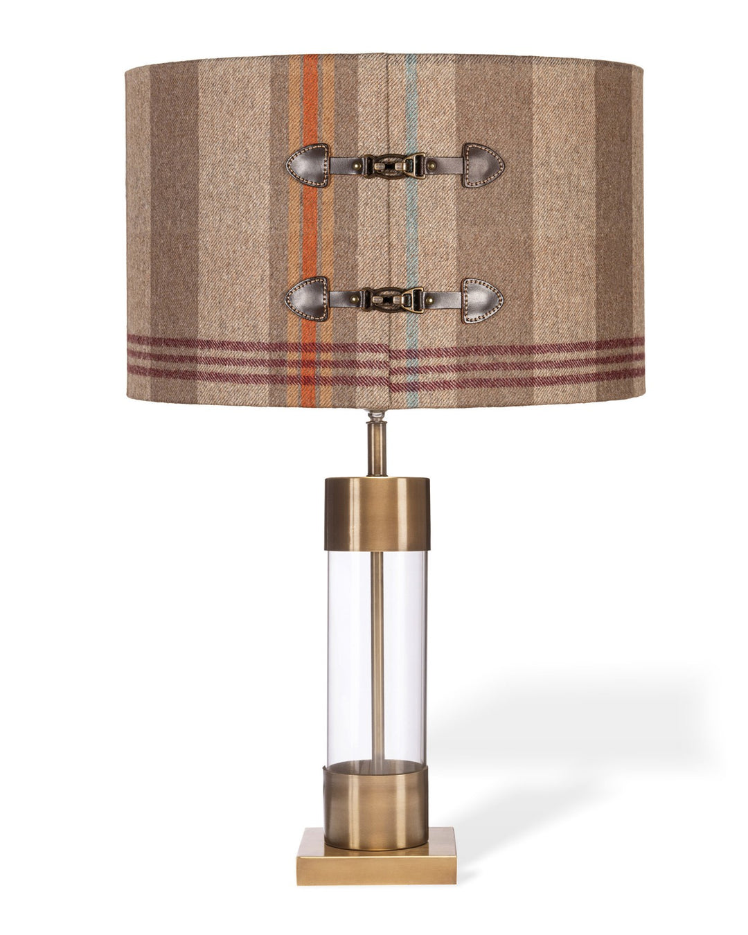 mind-the-gap-tyrol-chalet-wool-leather-buckets-lampshade-wool-with-buckles-gold-lining-tartan-plaid-suit-stripe-standard-lamp-shade