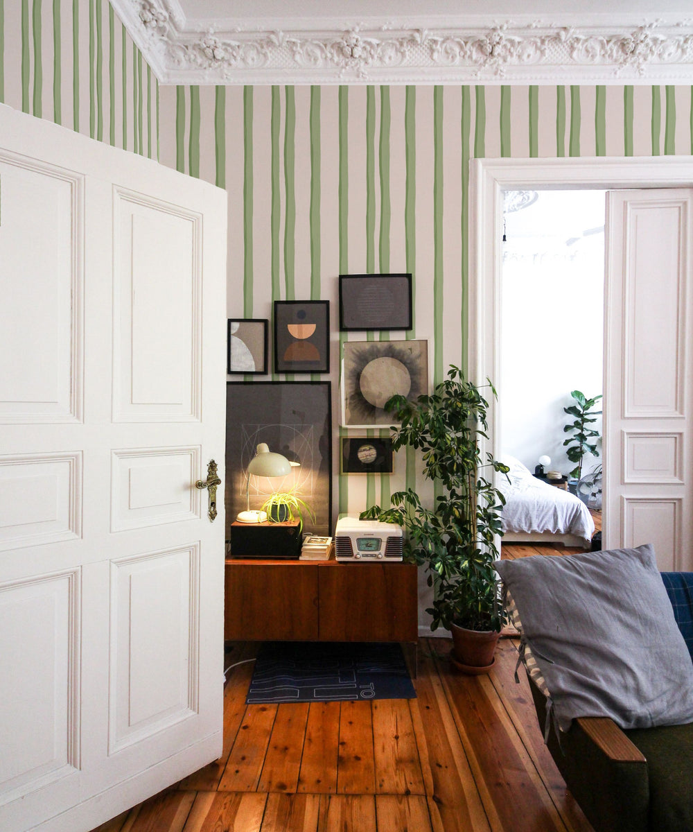 annika-reed-studio-green-stripe-cream-wallpaper-hand-block-printed-british-designer