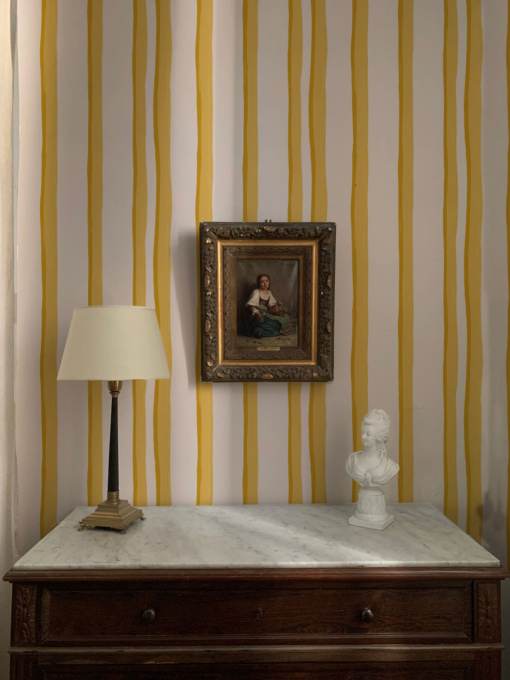 Annika-reed-studio-somerset-stripes-wallpaper-in-yellow-hand-block-printed-british-designer