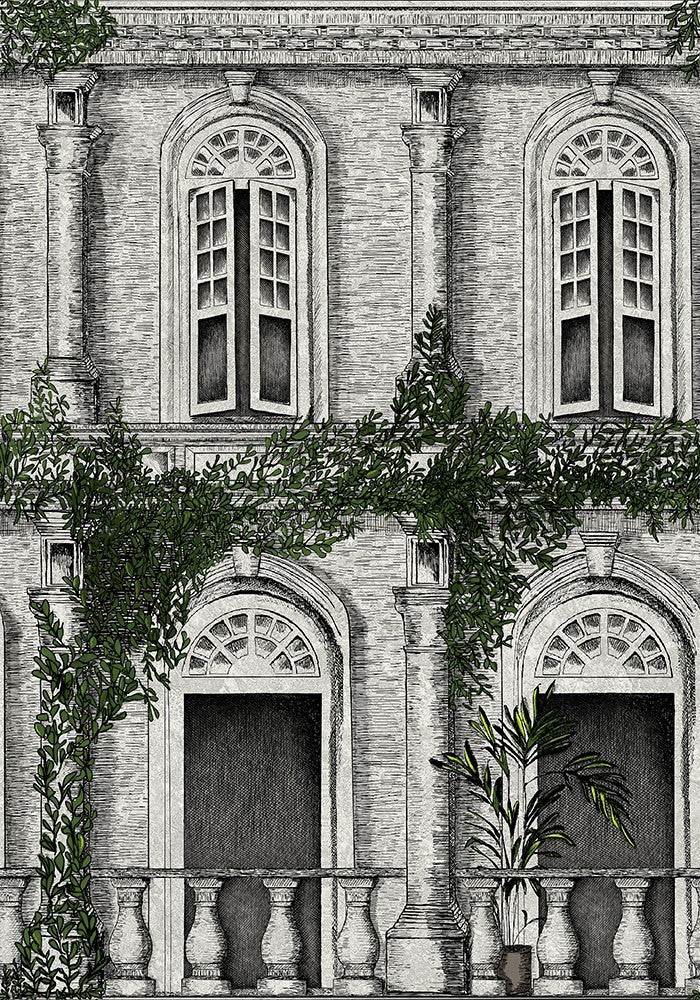 TheArchitecture-wallpaper-architecture-green-hand-sketch-illustration-brand-mckenzie-wallpaper-windows-balconies-plants-blackandwhite