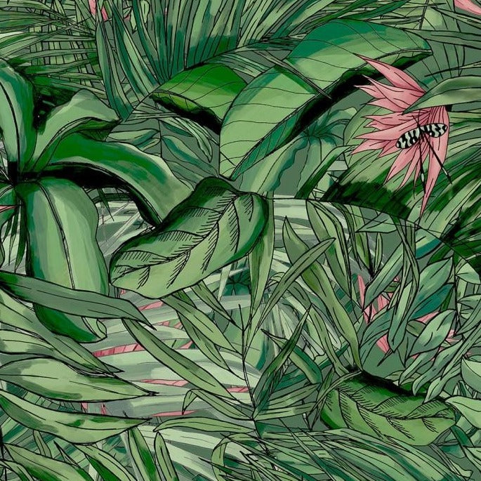tropical-forest-wallpaper-brand-McKenzie-green-jungle-mural-print-leaves-palmsjungle