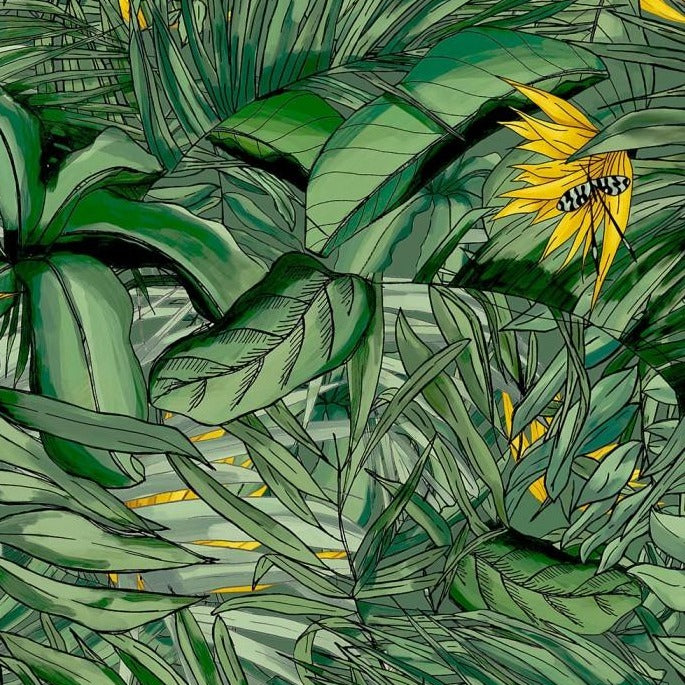 tropical-forest-wallpaper-brand-mckenzie-darkgreenandyellow-jungle-print-canopy-palms-flowers-mural