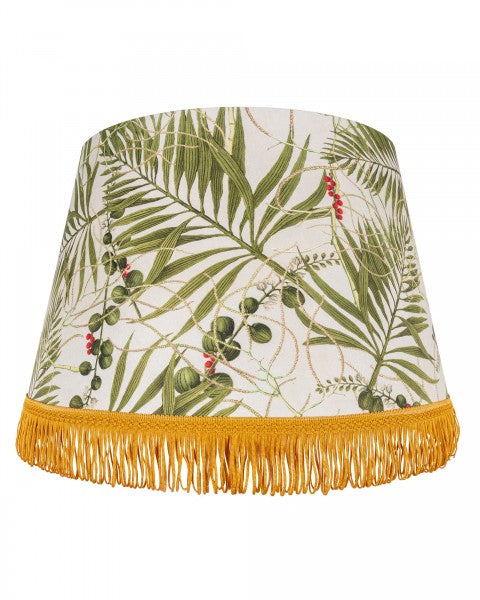 tropicalgarden-linen-printed-fringed-lampshade-green-fern-yellow-fringes  