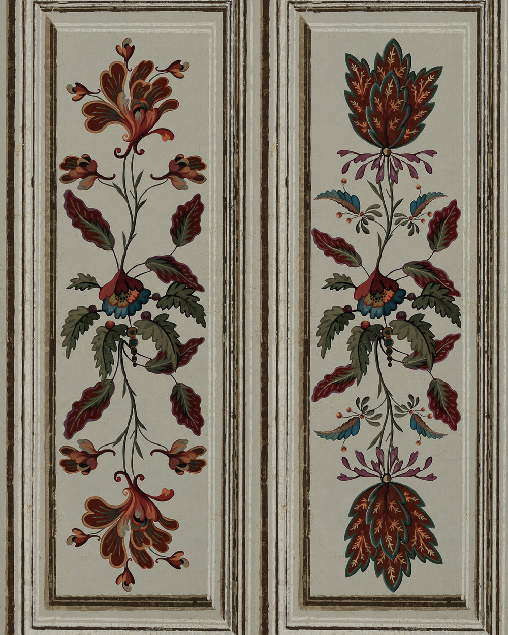 mind-the-gap-tyrol-collection-tyrolean-panels-taupe-shutter-look-wallpaper-floral-print-folklore-style-panel-effect-wall-taupe-red-floral-tulip-cabin-chalet-style