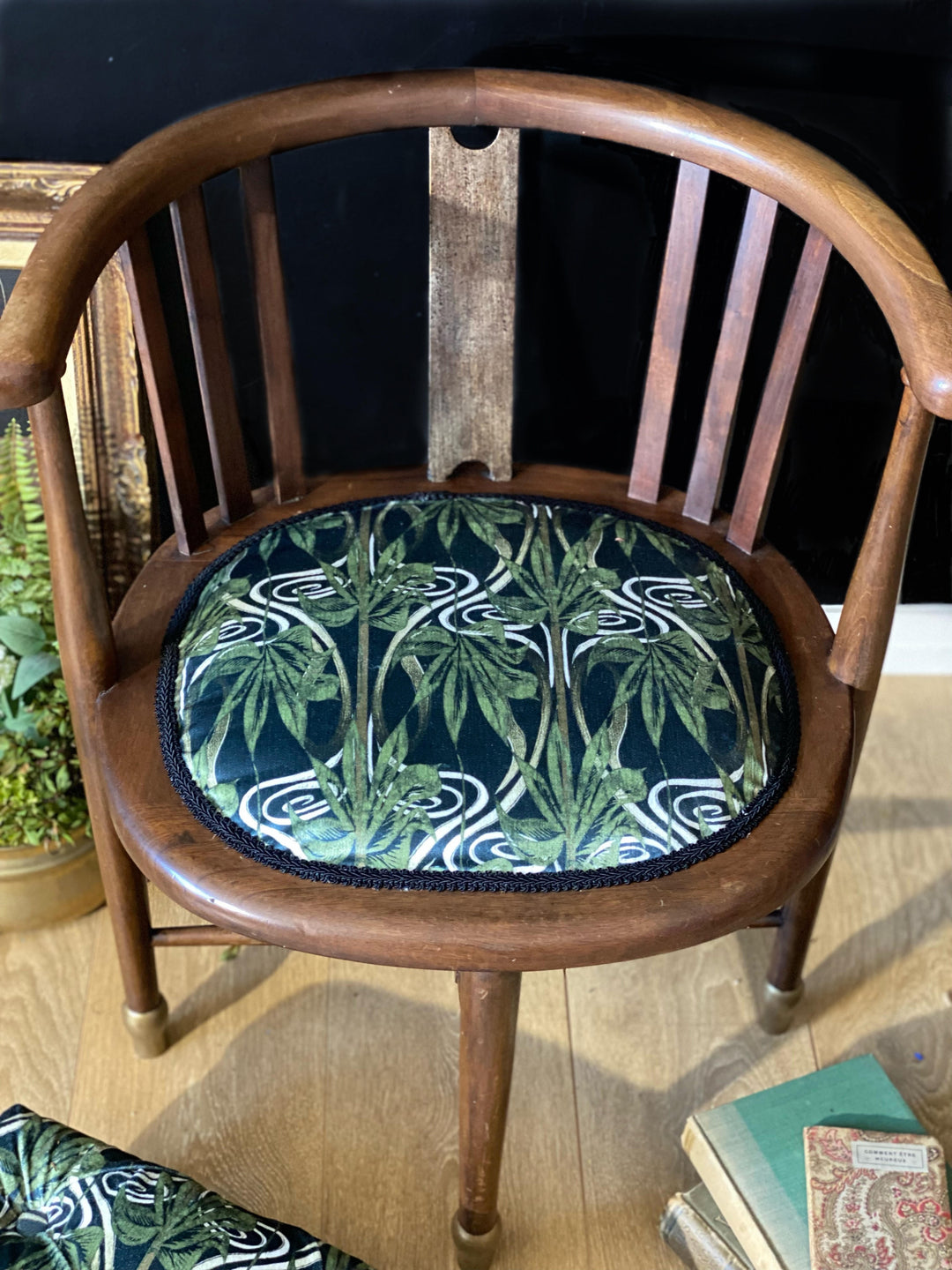 Scottish Chair and Footstool with Velvet upholstery