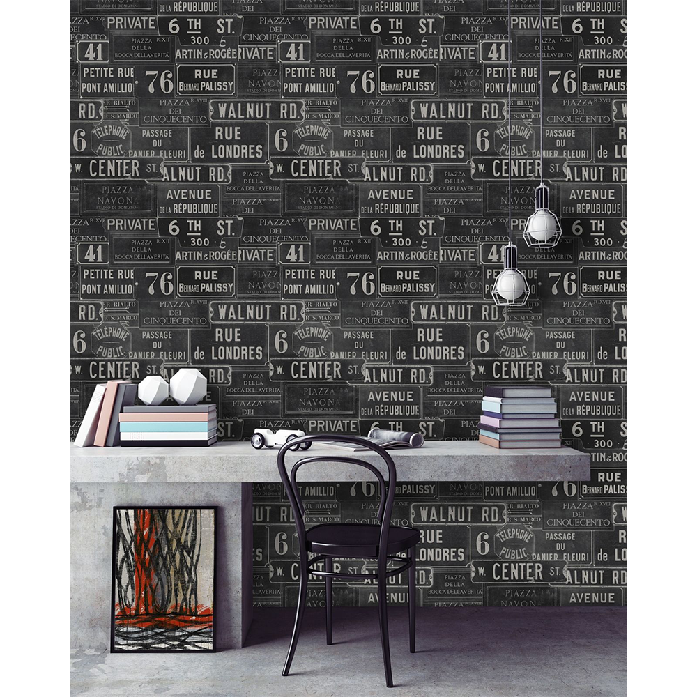 mind-the-gap-vintage-street-signs-travel-wallpaper-journey-black-and-white-anthracite-room