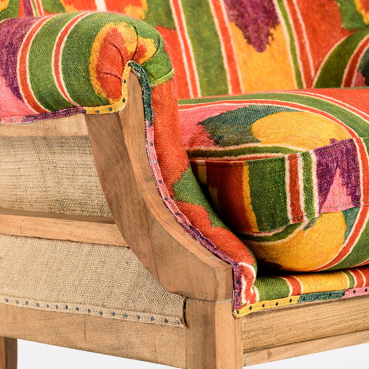 mind-the-gap-william-deconstructed-wing-chair-erdely-linen-bright-red-green-yellow-ikat-pattern-open-exposed-distressed-look-chair- FR00067-FB00036