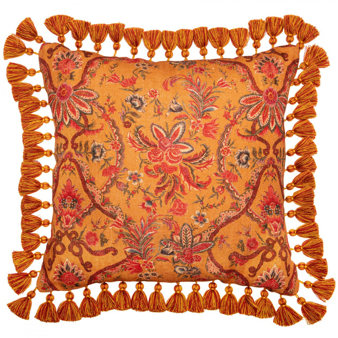 mind-the-gap-tassel-trim-cushion-fringed-orange-floral-linen-printed-woodstock-collection-boho-style-woodstock 