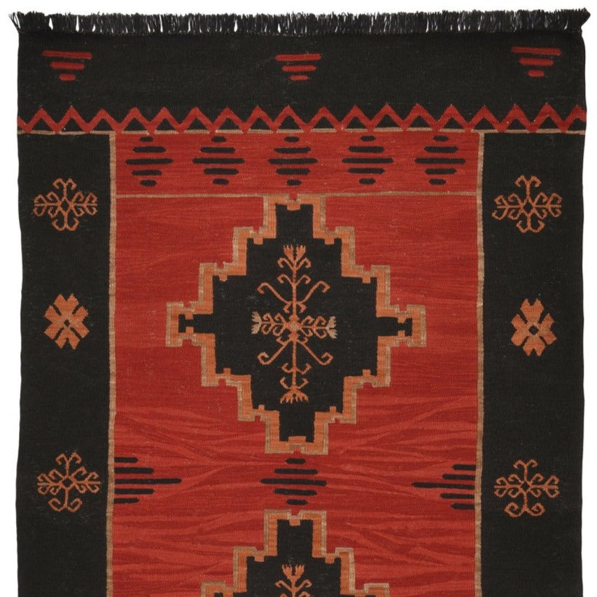 Mind-the-gap-Yadigari-Anatolia-Red-wool-Kilim-handmade-turkish-reg-flat-weave-red-black-fringe