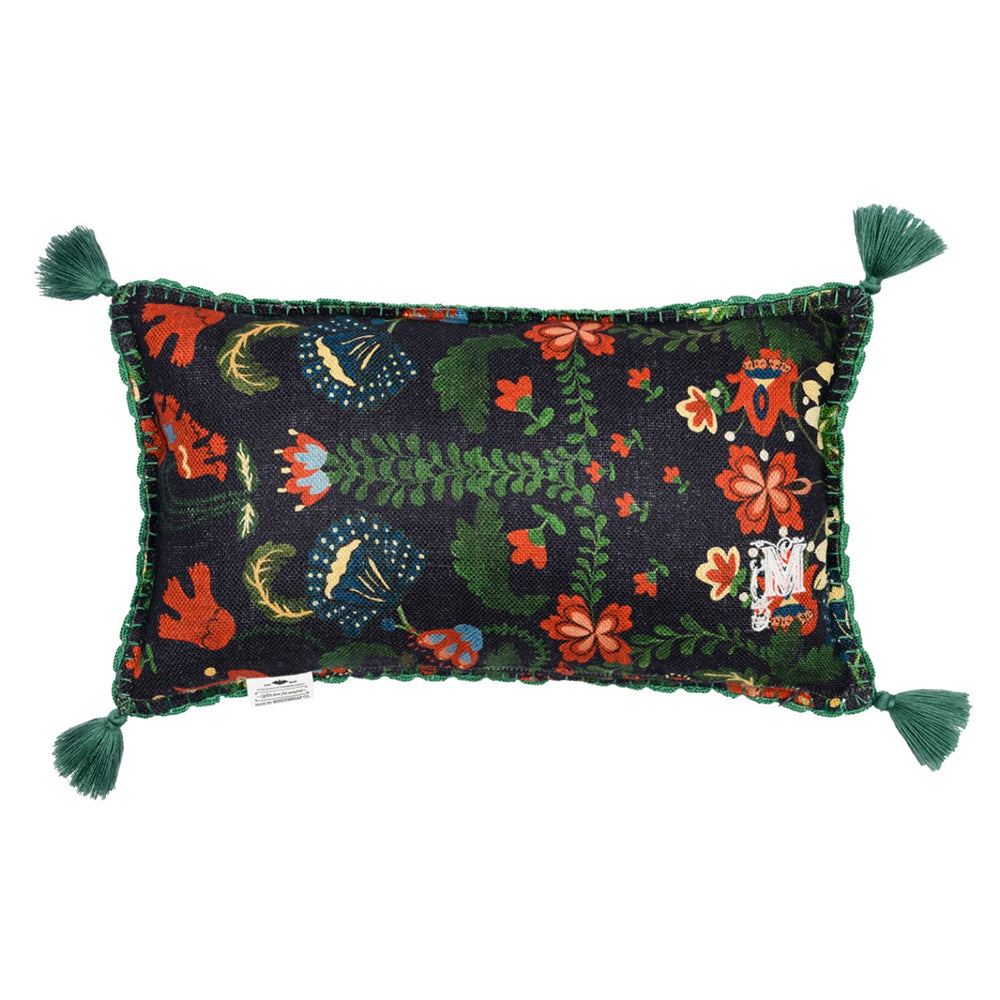 mind-the-gap-linen-small-cushion-blue-green-red-pattern-green-tassel-30x50cm