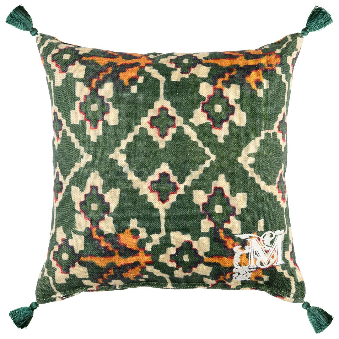 mind-the-gap-zold-linen-cushion-green-orange-cream-tassel-pattern-cushion